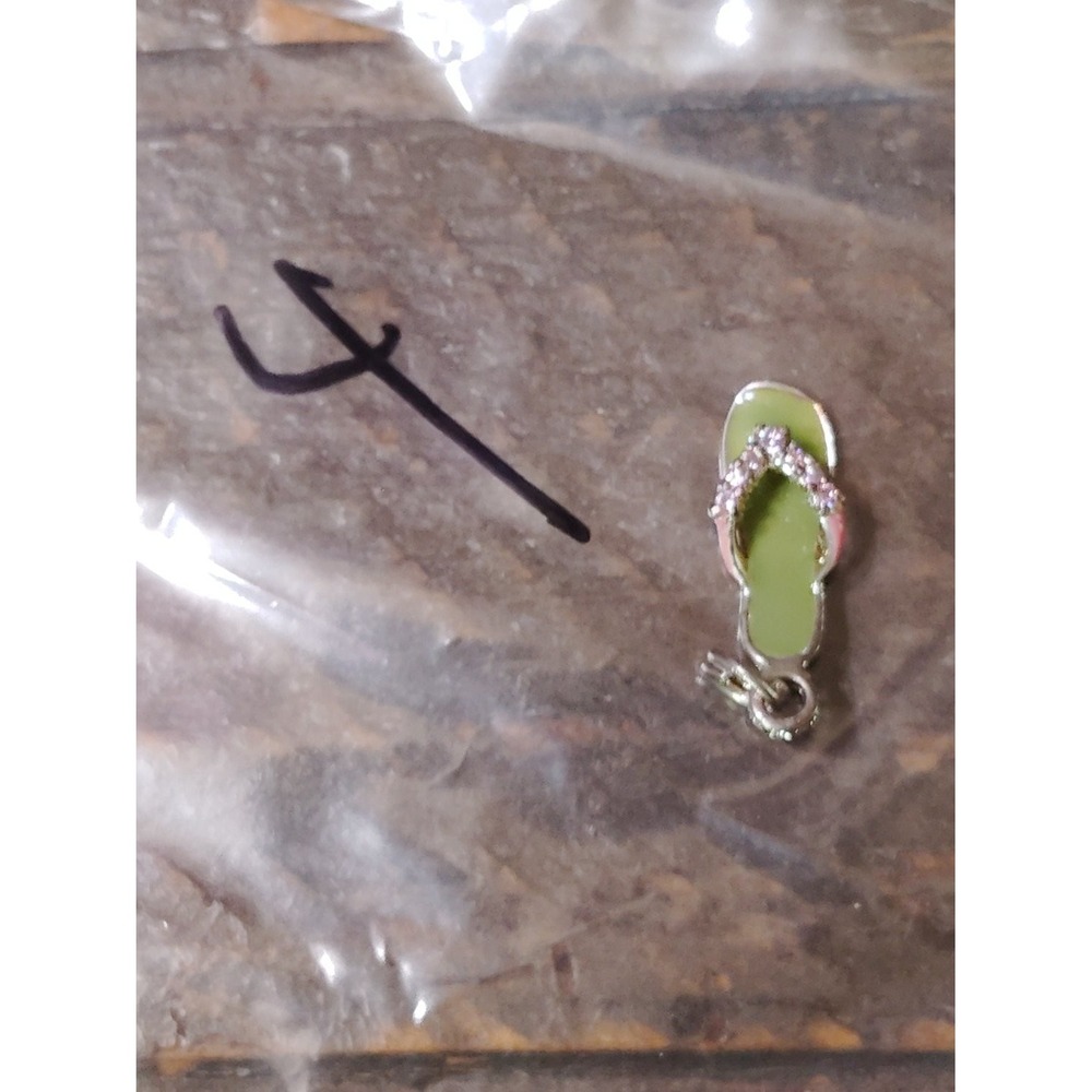 Green Pink Flip Flop Sandal Charm Pendant Rhinestone Enamel Beach Jewelry